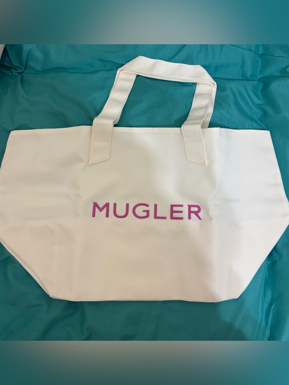 Mugler Ivory Tote with Pink Logo NEW